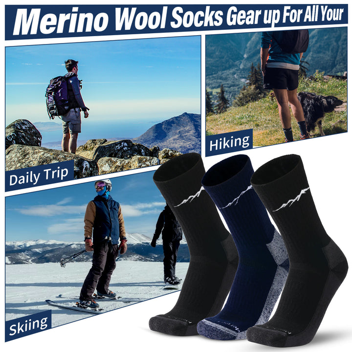 Men's 3 Pairs Organic Merino Wool Socks Black MT16