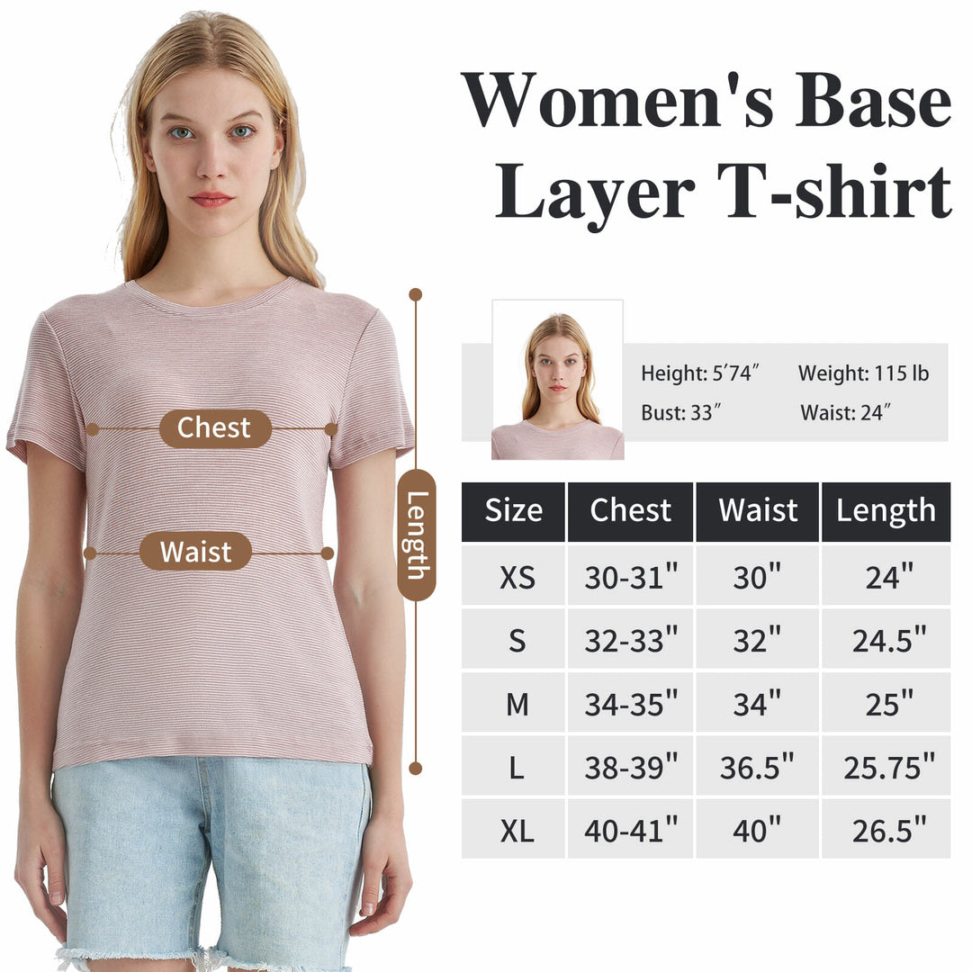 Women’s 100% Merino Wool T-Shirt Pink White Stripes - MT34