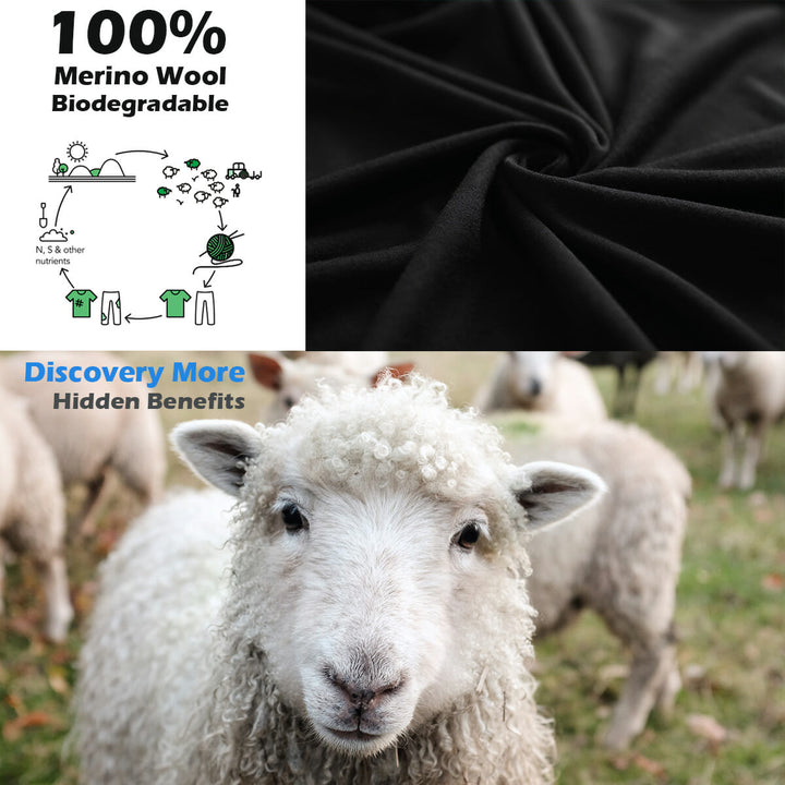 Men's 100% Merino Wool Base Layer 1/4 zip Black -MT08