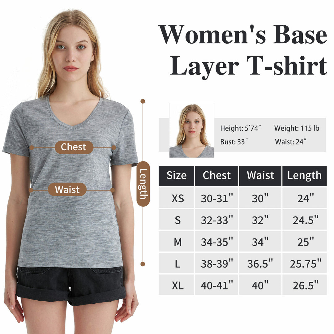 Women’s 100% Merino Wool V Neck T-Shirt Ebony Heather - MT10