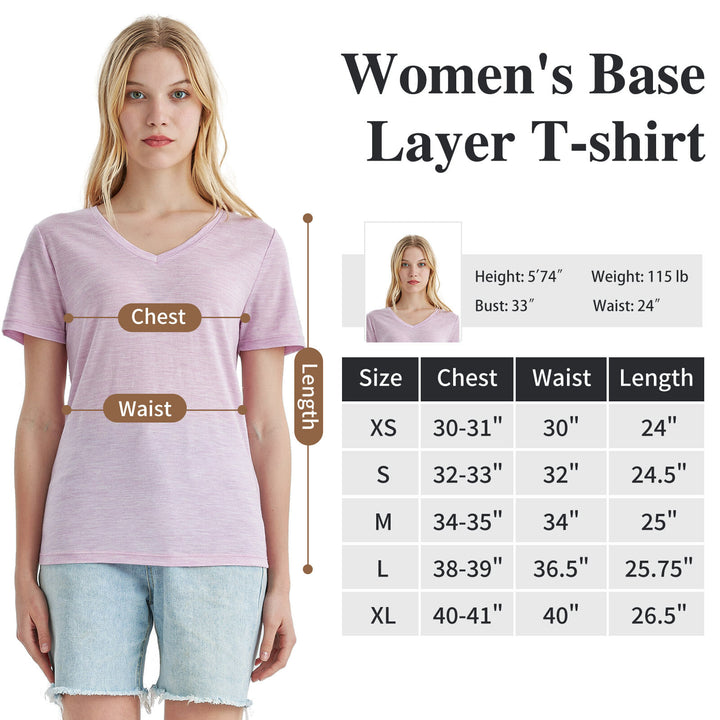 Women’s  100% Merino Wool V Neck T-Shirt Pink Heather - MT10