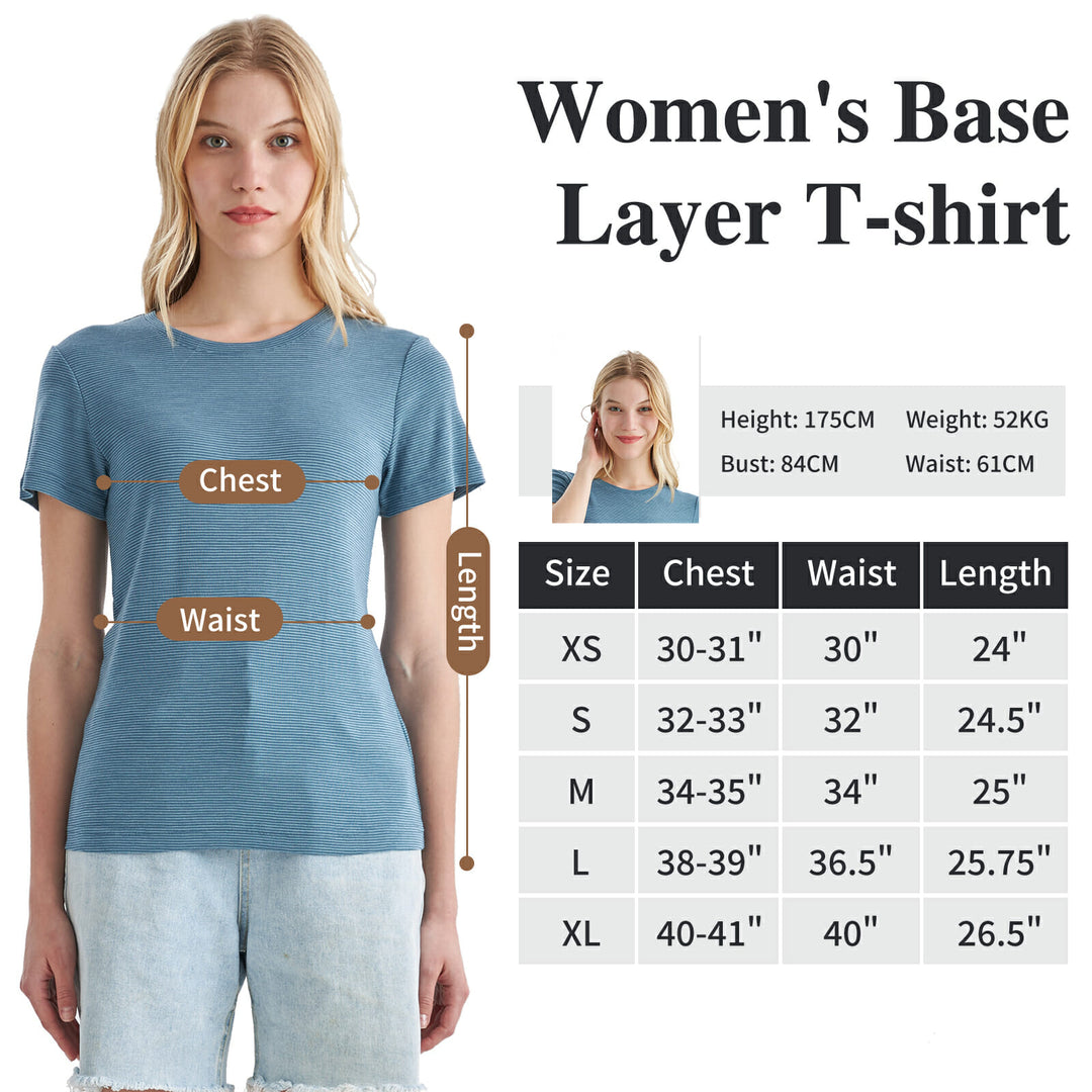 Women’s 100% Merino Wool T-Shirt Blue Gray Stripes - MT34