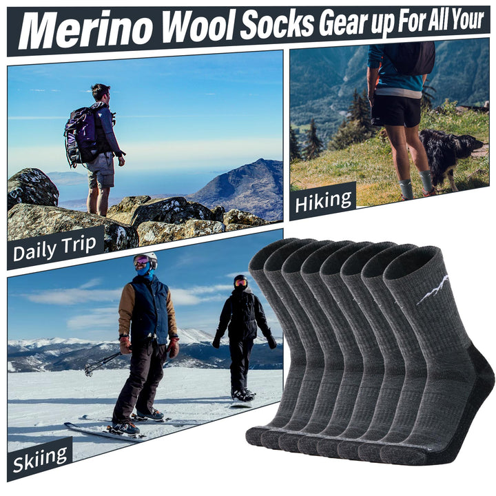 Men's 4 Pairs Organic Merino Wool Socks Charcoal Gray - MT16