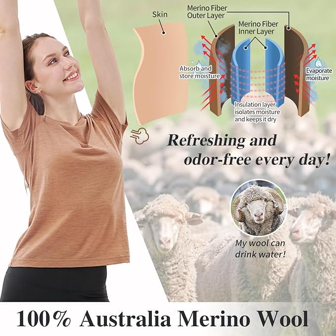 Women’s 100% Merino Wool T-Shirt Caramel -MT02