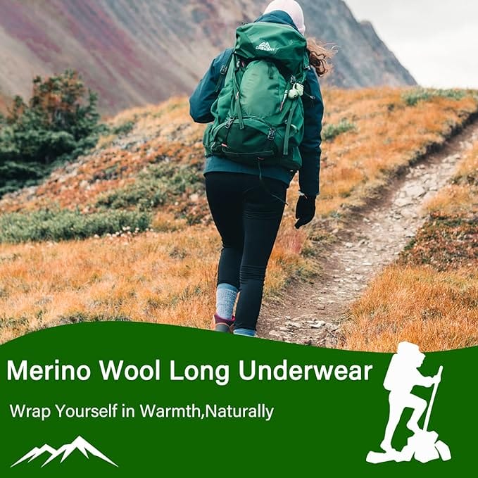 Women’s 100% Merino Wool Thermal Underwear Tights Black Grey Heather - MT23