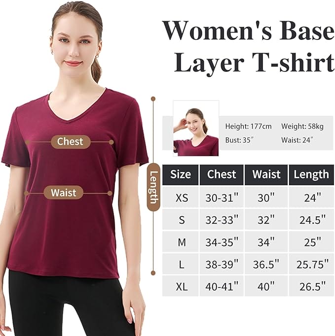 Women’s 100% Merino Wool V Neck T-Shirt Dark Red - MT10