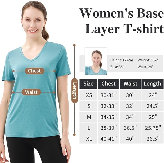 Women’s 100% Merino Wool V Neck T-Shirt Teal - MT10