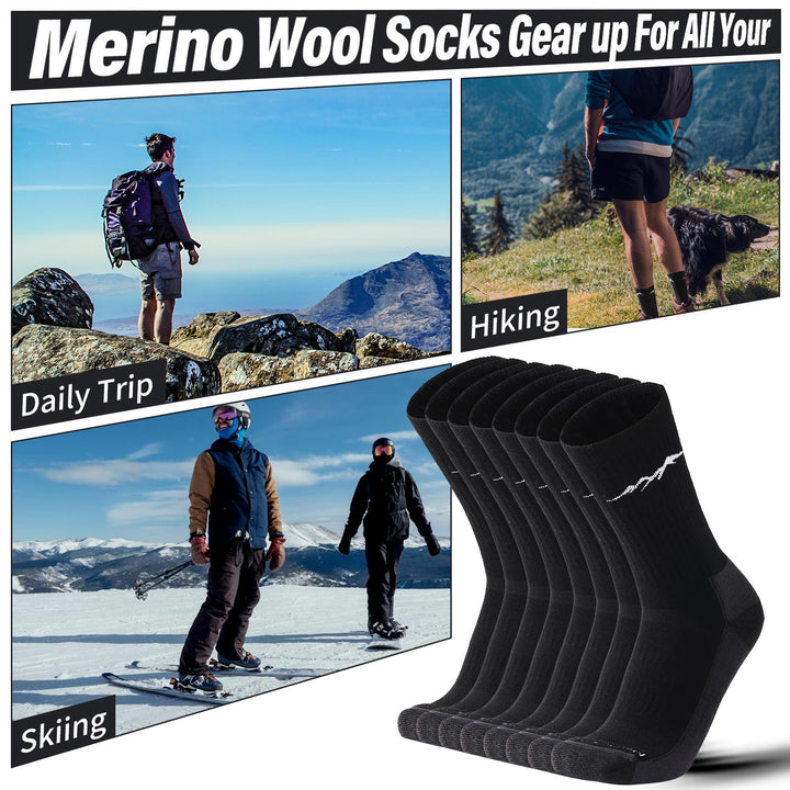 Men's 4 Pairs Organic Merino Wool Socks Black Grey - MT16