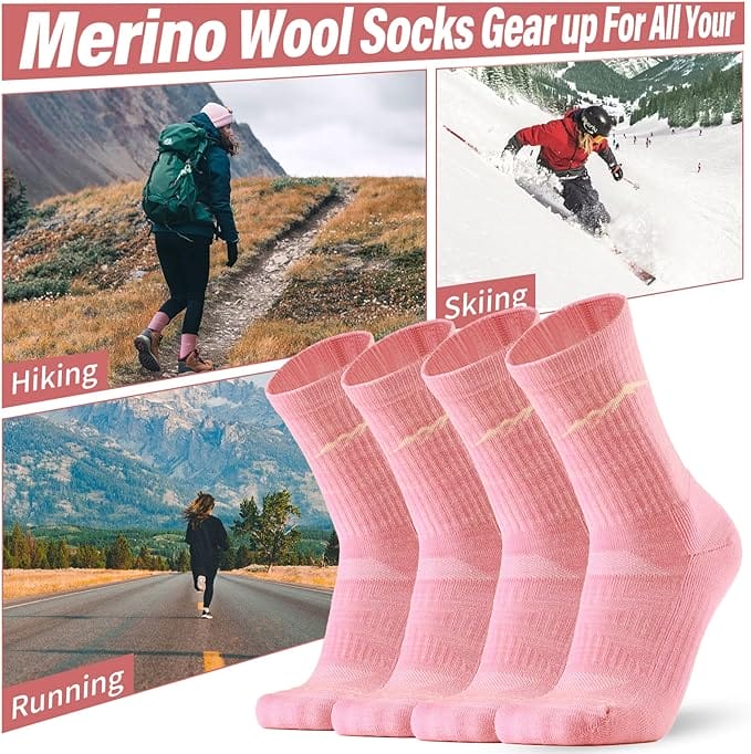 Women’s  4 Pairs Organic Merino Wool Socks Pink - MT17
