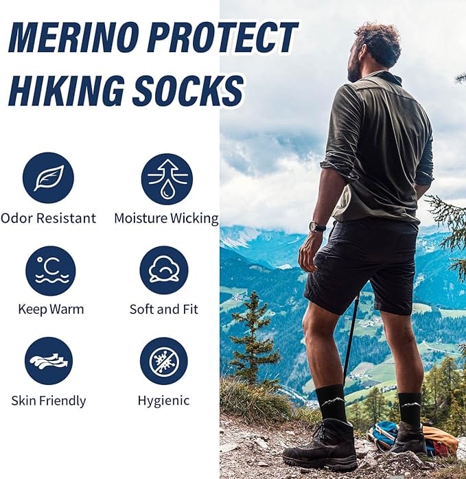 Men's 4 Pairs Organic Merino Wool Socks Black Grey - MT16