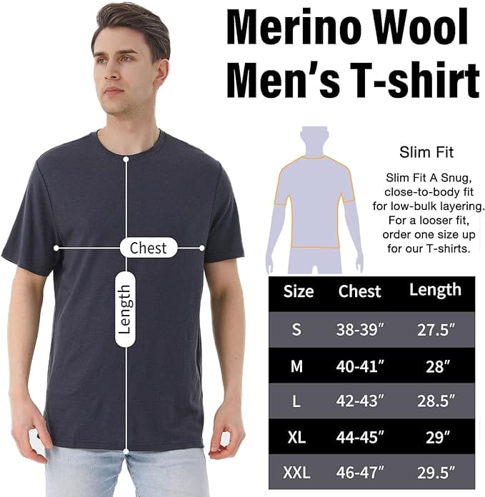 Men's 100% Merino Wool T-Shirt Charcoal- MT01