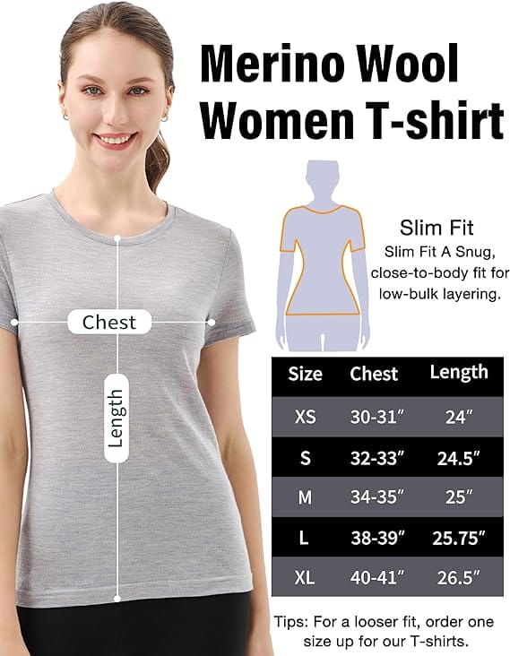 Women’s 100% Merino Wool T-Shirt Grey Marle - MT28