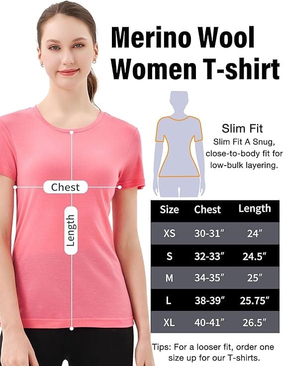 Women’s 100% Merino Wool T-Shirt Pink - MT28