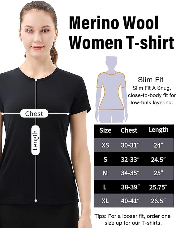 Women’s 100% Merino Wool T-Shirt Black -MT28